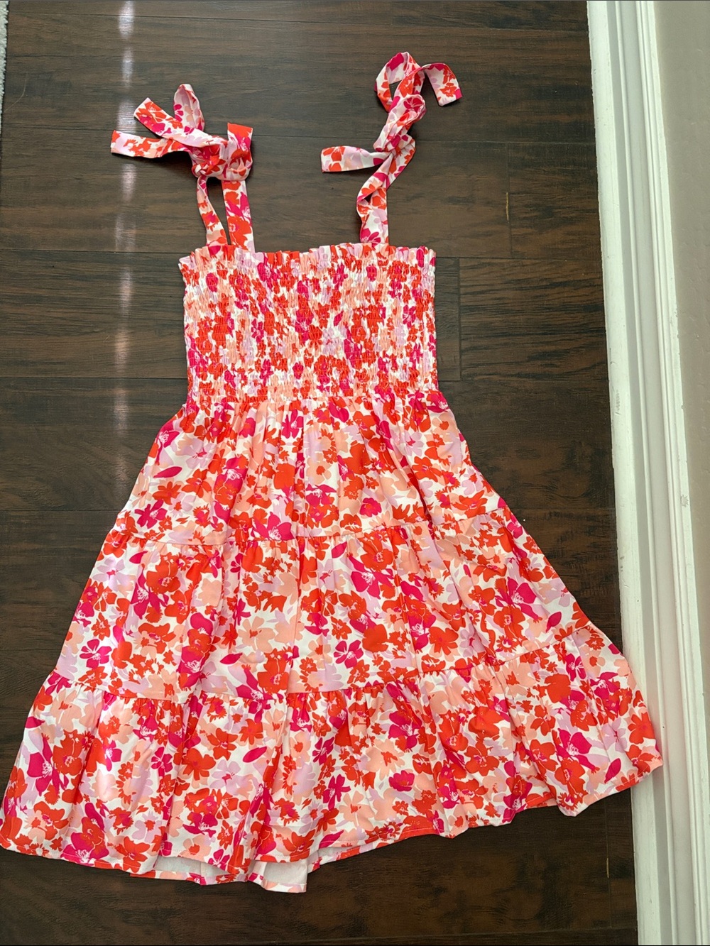 Pink Lily Girls Floral Tie-Shoulder Dress in Coral & Hot Pink
